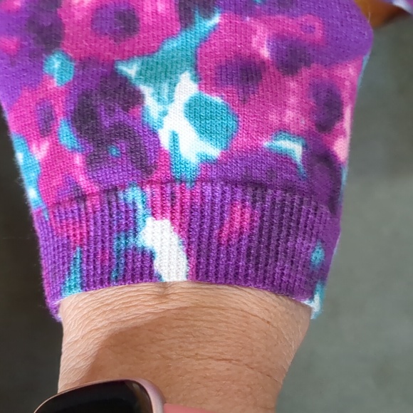 TRADITION* vintage long sleeve button front cardigan tie dye look purple teal L - Picture 5 of 15